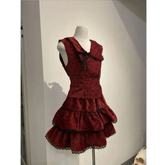 LIZAKOSHT  -  Sweet Womens Dresses Lace Bow Goth Y2k Party Dress Punk Sleeveless Kawaii Vintage Harajuku Korea Ball Gown V-Neck 90s Grunge Emo