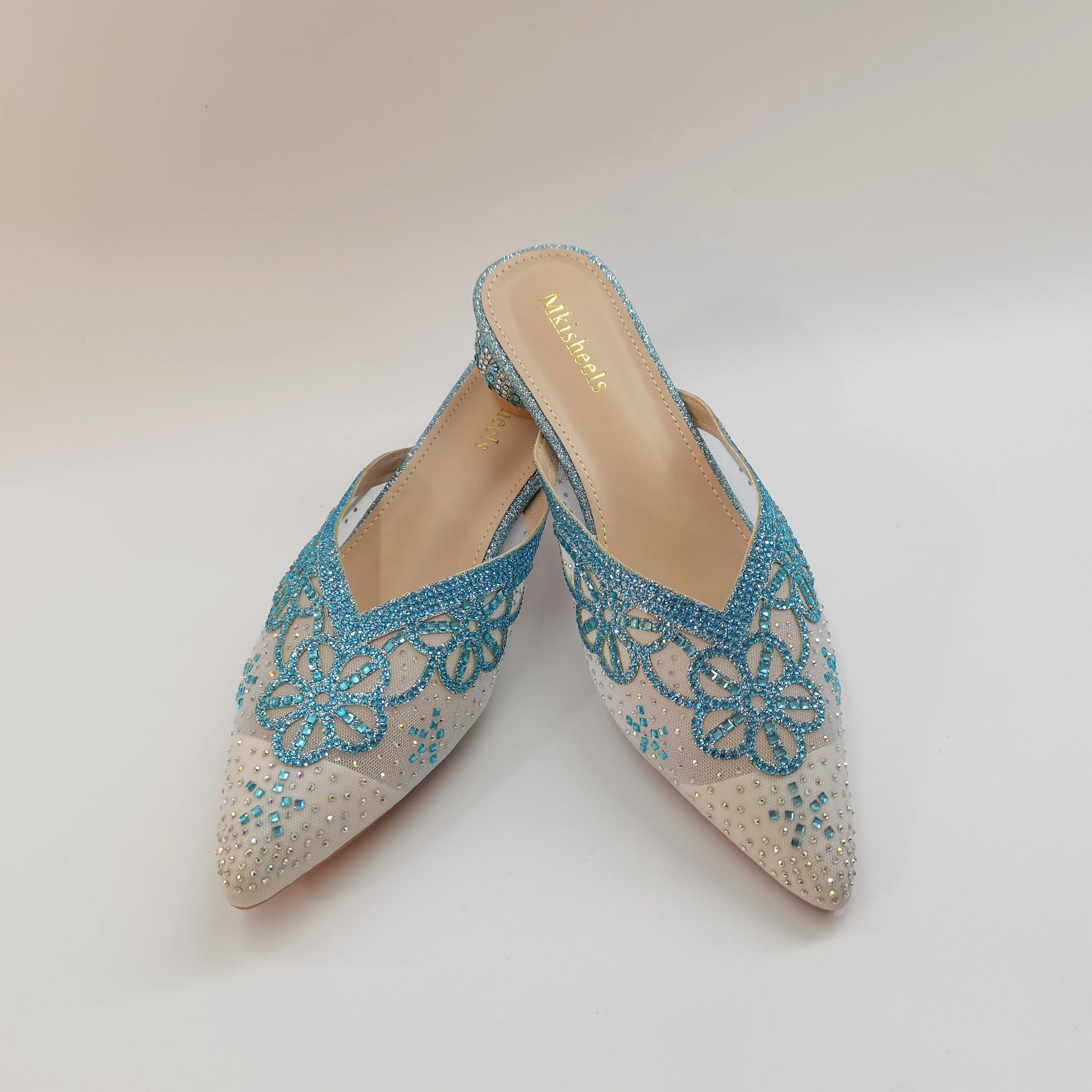 LIZAKOSHT  -  Italian Ladies Soft Sandals Pretty Blue Embroidered Mesh Mules for All Occasions Women's Comfortable Shoes Hot Selling Style