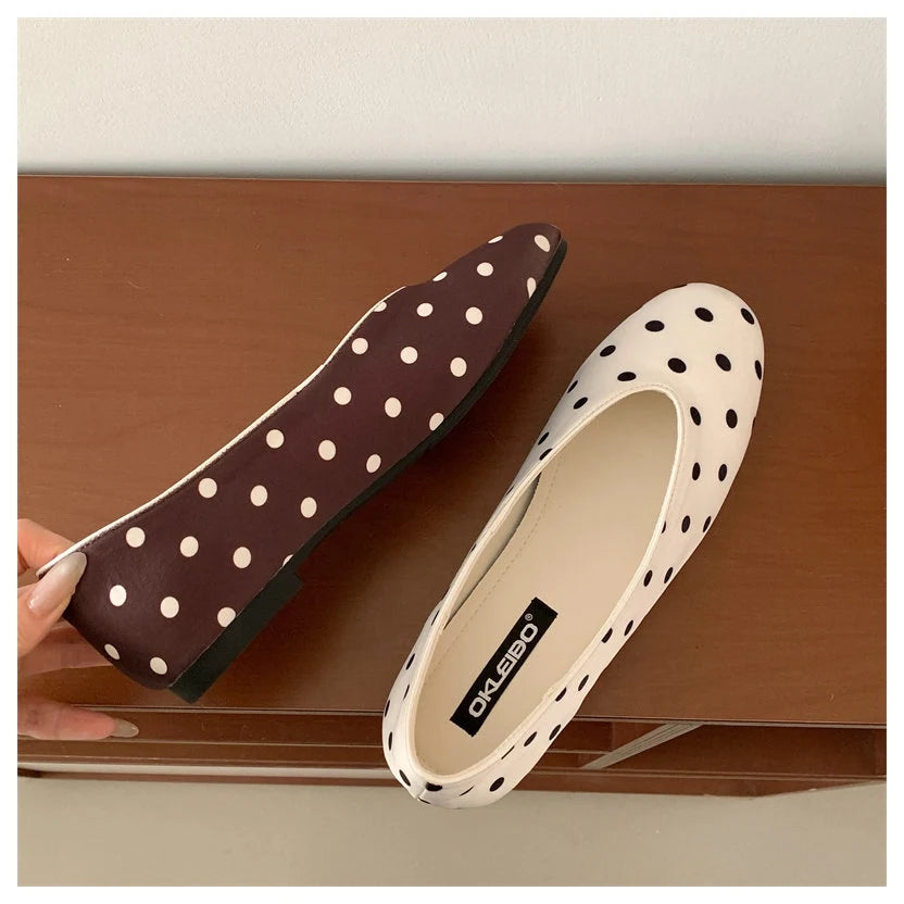 LIZAKOSHT  -  New Spring Flats Shoes Women Fashion Round Toe Polka Dot Slip On Mary Jane Flat Ballet Shoes Soft Ballerina Casual Loafers