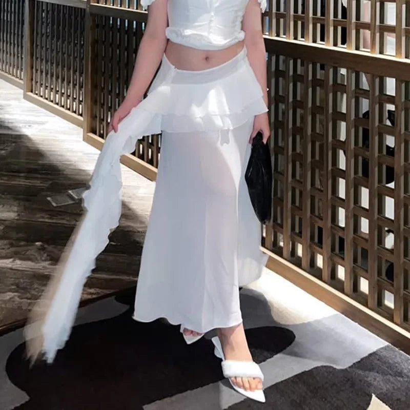 LIZAKOSHT  -  Summer Perspective Sexy Lotus Leaf Edge Splicing Long Dress
