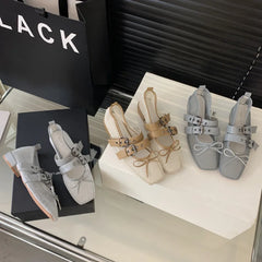 LIZAKOSHT  -  Summer Designer Mesh Women Ballet Shoes Fashion Butterfly-Knot Shoes SQUARE BUCKLE Beach Roman Sandals