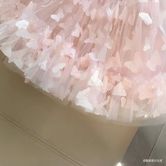 LIZAKOSHT  -  Women Strapless Pink Dress Summer Sweet Butterfly Mesh Mini Dress Slim Elegant Fairy Style Layered Ruffle Skirt Princess Outfits