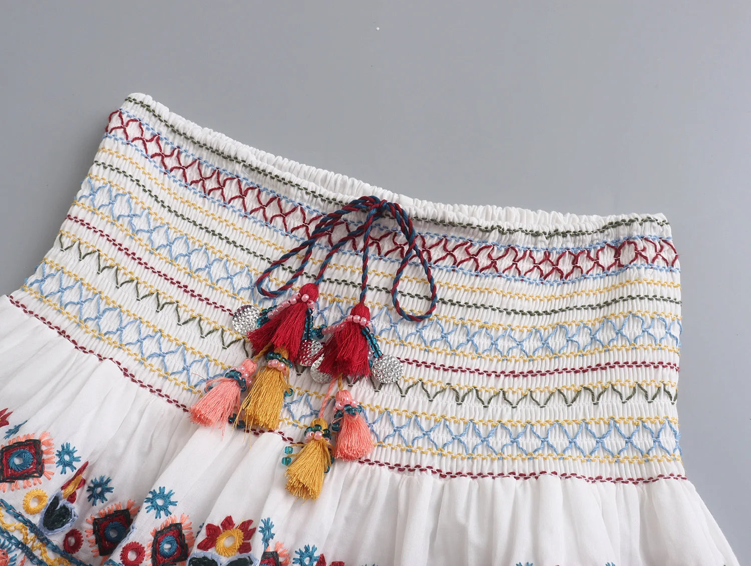 LIZAKOSHT  -  European and American Style Summer New Ethnic Style Contrasting Embroidered Top Shirt Contrasting Embroidered Half Skirt Set