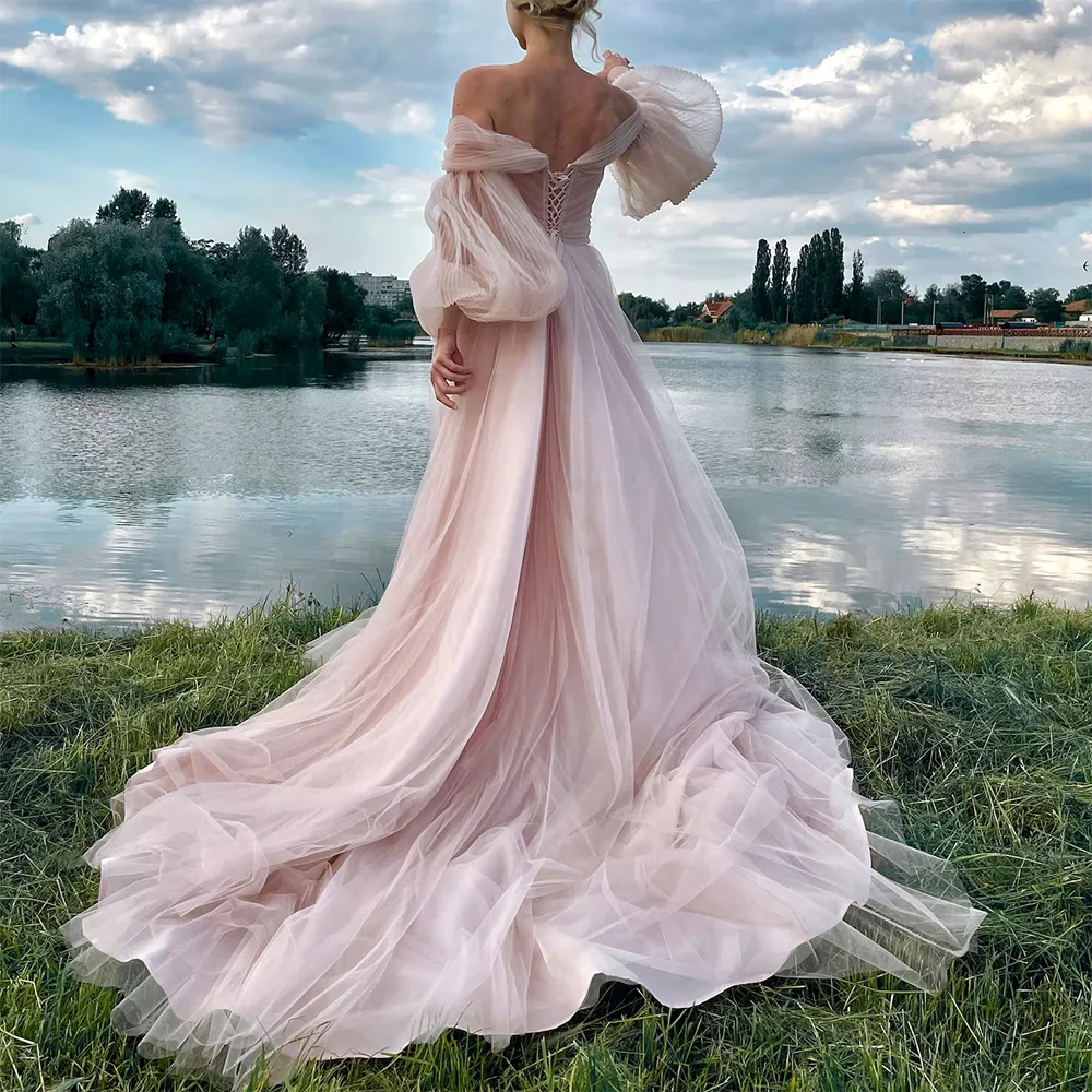 LIZAKOSHT  -  Classic Off Shoulder Tulle Lace Up A-Line Formal Evening Dresses Birthday Party Prom Gowns Customized