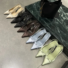 LIZAKOSHT  -  Women Thin Heels Slingback Sandals Elegant Pointed Toe Pumps New Brand Designer Bow Knot Party Dress Wedding Shoes Footwear