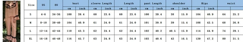 LIZAKOSHT  -  Women Satin Silk Pajamas Lace Trim Long Sleeve Turn Down Ruffles Button Up Blouse Tops + Pants Lounge 2 Pcs Set