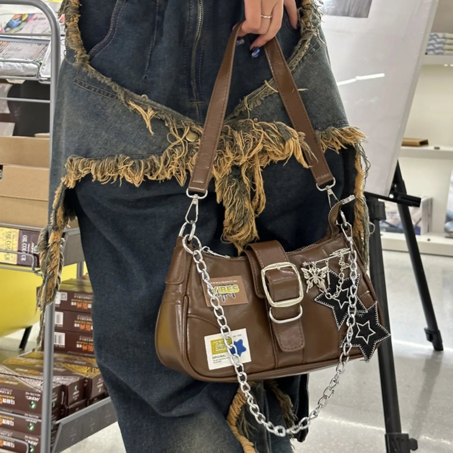 LIZAKOSHT  -  Y2k Hottie Square Bag Korean Fashion Gothic Punk Underarm Shoulder Bag Star Patchwwork Purses and Handbags Designer Bag