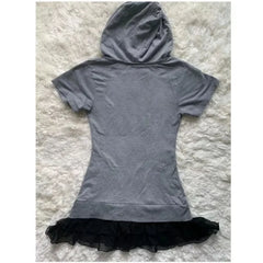 LIZAKOSHT  -  Gothic Punk Women T Shirts with Hooded Grey Subculture Harajuku Y2k Casual Rock Tops Summer Short Sleeve Grunge Popular Tees