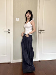 LIZAKOSHT  -  Spring New Women Jeans Vintage Straight Trousers Fashion Denim Pants Female Solid Color Loose Casual Wide Leg Pants