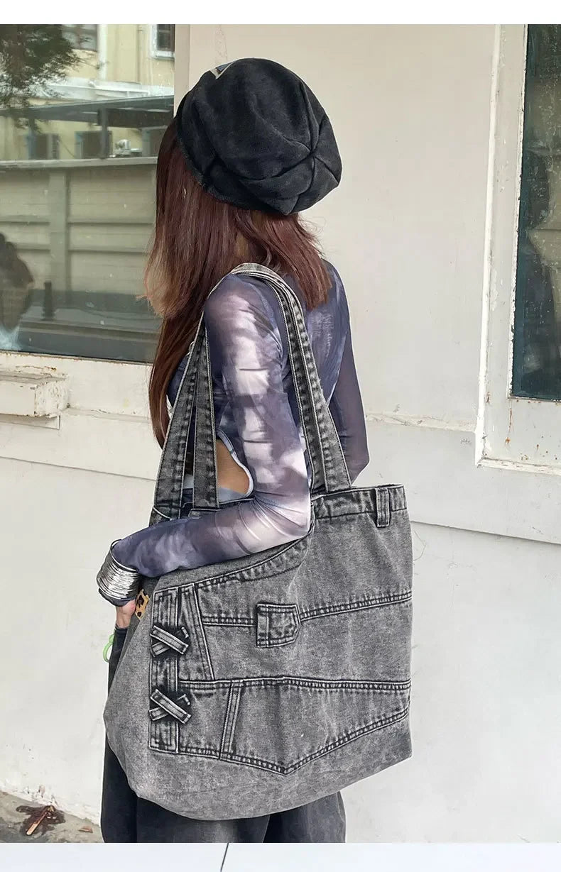 LIZAKOSHT  -  Fashion Washed Denim Women Handbag Large Capacity Casual Commute Big Tote Cowboy Female Shoulder Bags Blue Bolsos