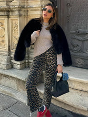 LIZAKOSHT  -  Retro Chic Leopard Print Pencil Pants For Women Fashion Casual High Waist Long Pant 2024 Spring New Female Commuting Trousers