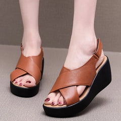 LIZAKOSHT  -  Cowhide Genuine Leather Women Sandal Platform High Heel Shoes Wedges Comfort Women Shoes Casual Trendy Shoes Women Sandals
