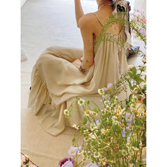 LIZAKOSHT  -  Women's Summer Long Nightdress Solid Sleeveless Ladies Nightgown Backless Slip Loose Sexy Sleepwear for Female Nighty 2024