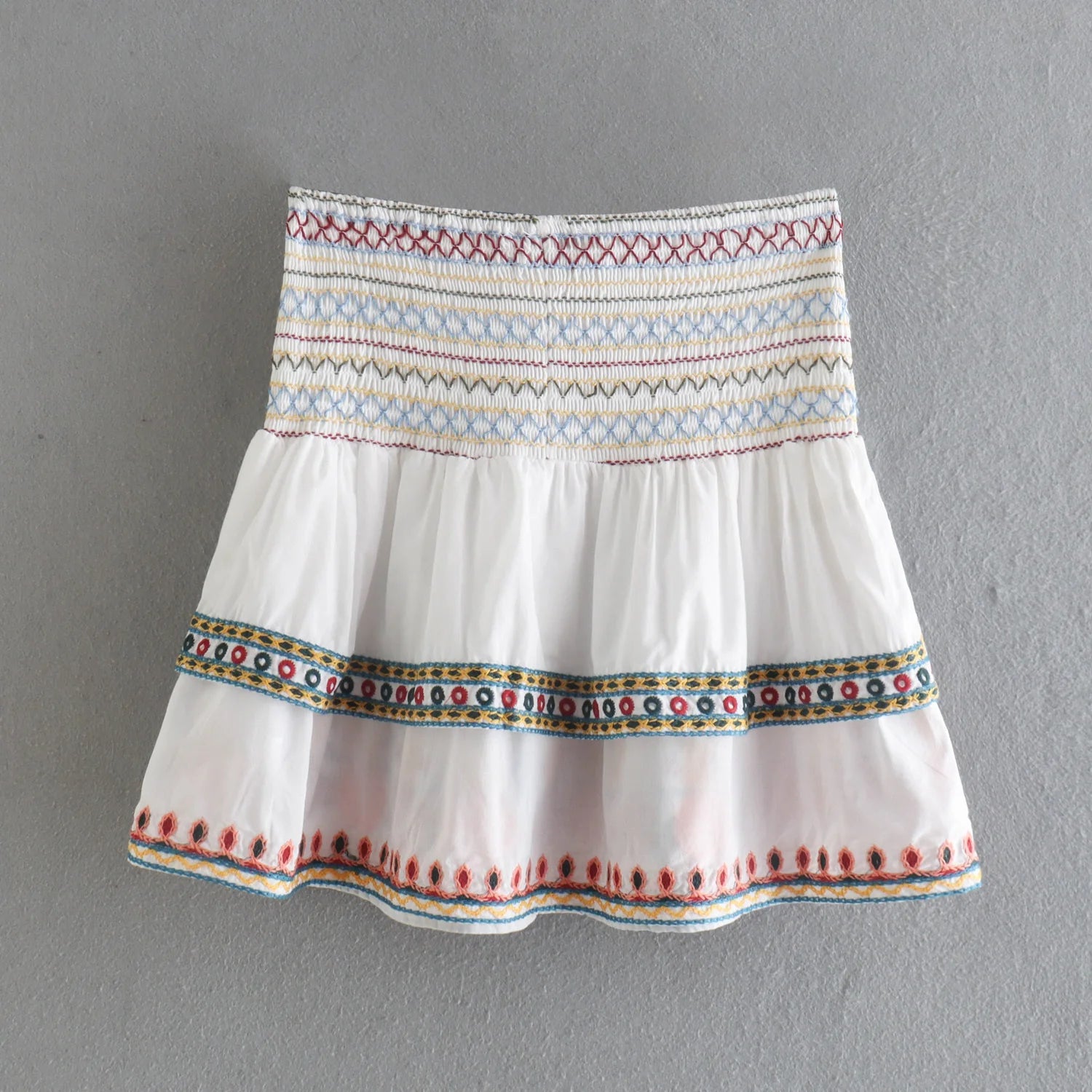 LIZAKOSHT  -  European and American Style Summer New Ethnic Style Contrasting Embroidered Top Shirt Contrasting Embroidered Half Skirt Set