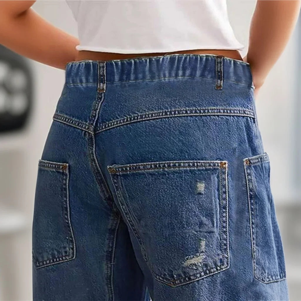 LIZAKOSHT  -  Jeans For Woman Y2k Jeans Distressed Wide Leg Trousers With Curved Hem Casual Loose Fit Comfort Stretch Denim Trendy