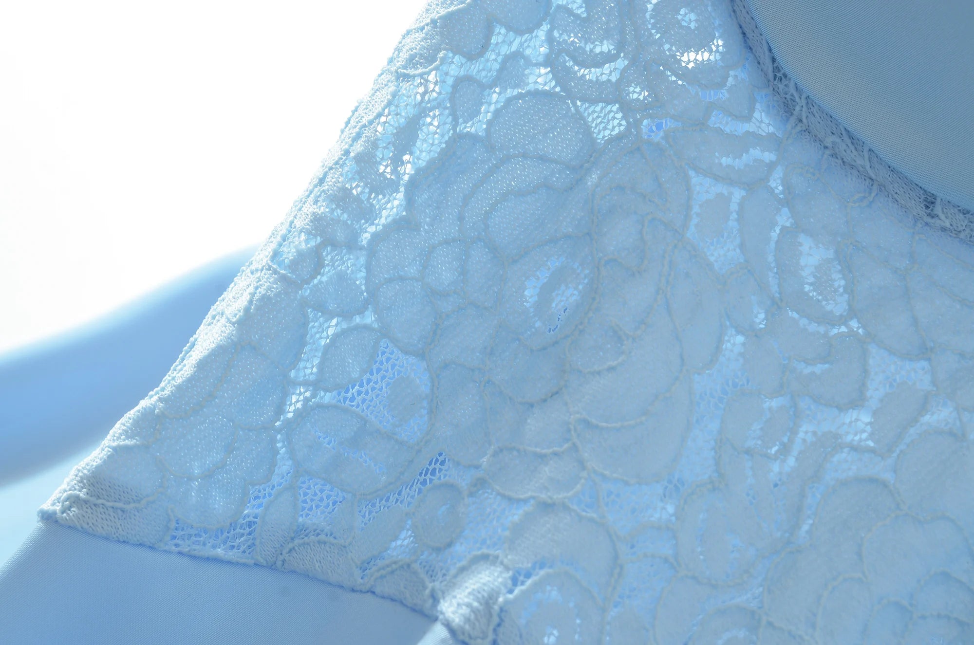 LIZAKOSHT  -  Fashion Light Blue Satin Ruched Bra Spliced Lace Sling Dress Women Hollow Out Slim Waist Midi Long Asymmetry Dresses Femme Robe
