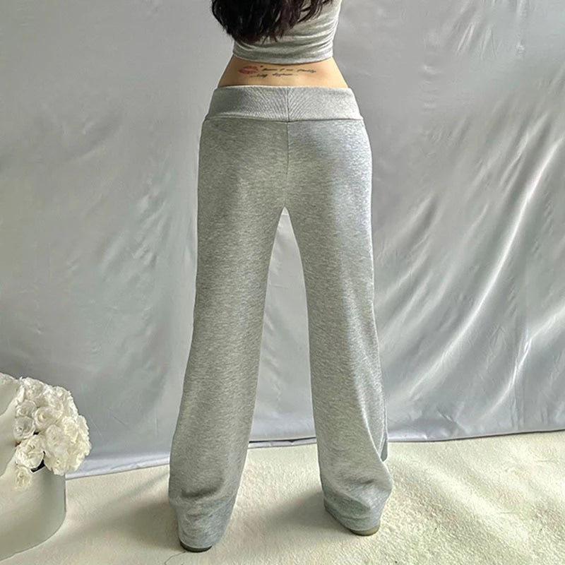 LIZAKOSHT  -  Simple Leisure Gray Elastic Drawstring Pockets Patchwork Straight Sweatpants New Comfort Fashion Street Sporty Bottoms
