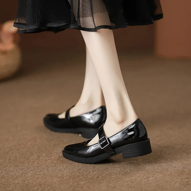 LIZAKOSHT  - Patent Leather Buckle Strap Oxfords Woman Pointed Toe Shoes Low Heel Flats Ladies Mary Janes Lolita Derby Loafers Femme Sneakers