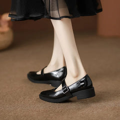 LIZAKOSHT  - Patent Leather Buckle Strap Oxfords Woman Pointed Toe Shoes Low Heel Flats Ladies Mary Janes Lolita Derby Loafers Femme Sneakers