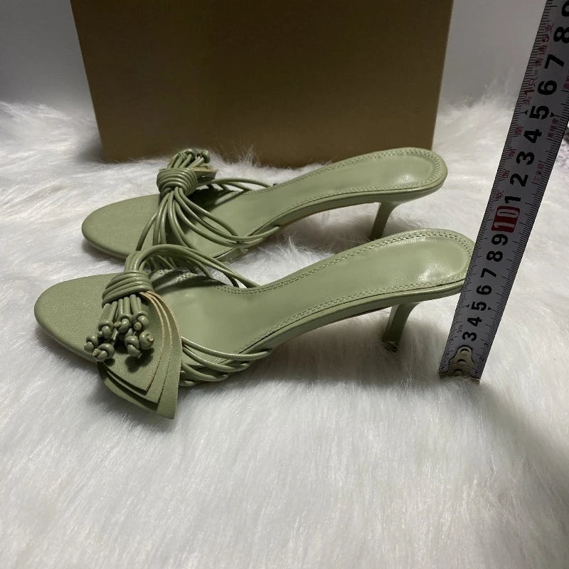 LIZAKOSHT  -  Green Leaf Narrow Band Women Gladiator Sandals Brand Design Summer Open Toe High Heels Mules Hollow Out Daily Ladies Party Shoes