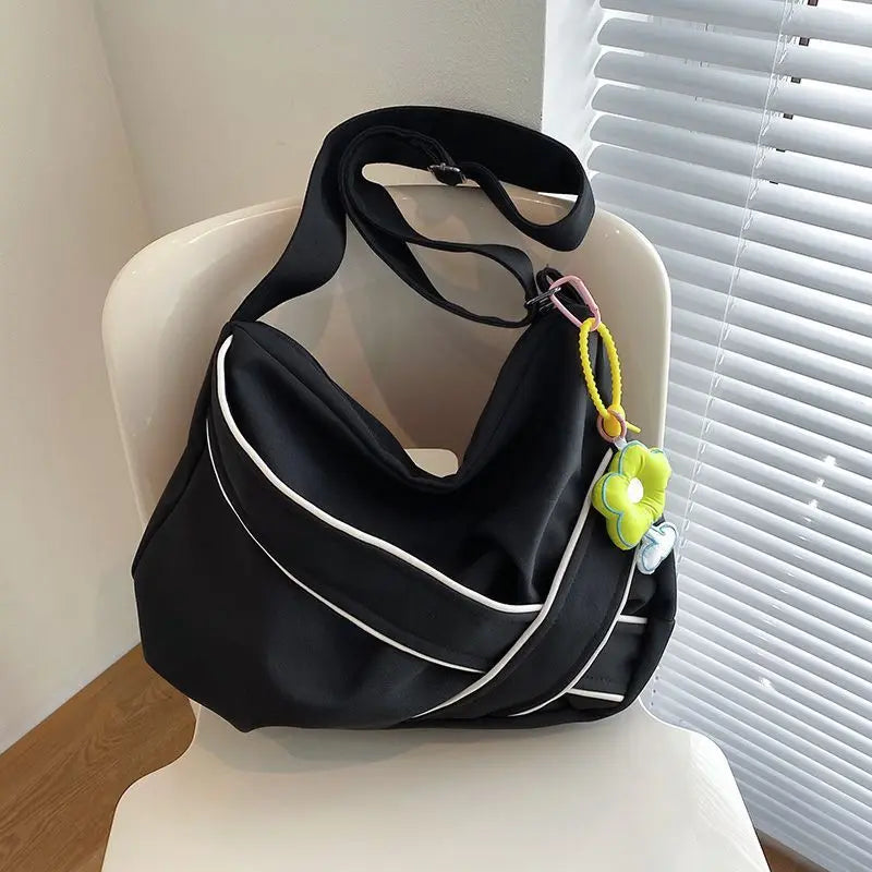 LIZAKOSHT  -  Spring New High-capacity Nylon Canvas Tote Bag Korean Fashion Simple Unisex Shoulder Bag Casual Sport Yoga Bag Student Bookbag
