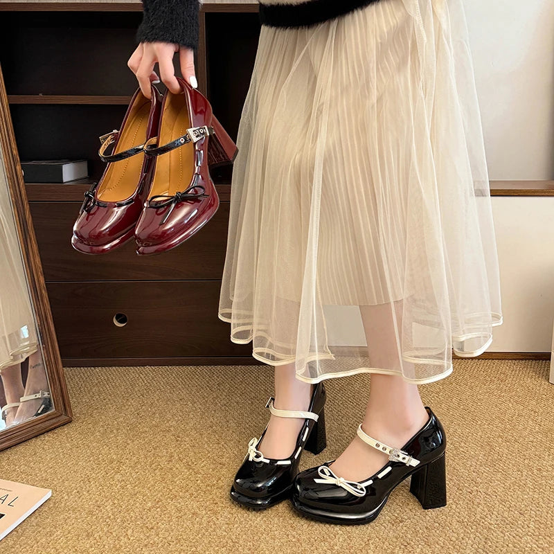 LIZAKOSHT  -  Platform Height Increase Women Mary Jane Shoes Ladies Elegant Thick Heel Dress Pumps Spring Ladies Leather Shoes