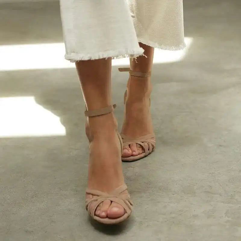 LIZAKOSHT  -  High Heels Shoes Suede Peep Toe Elegance Women's Sandals