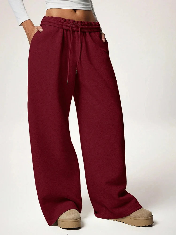 LIZAKOSHT  -  Women's Velvet Sweatpants Elastic Waist Wide Leg Loose Trousers Autumn Comfortable Pants with Pockets Thickened Female Clothing