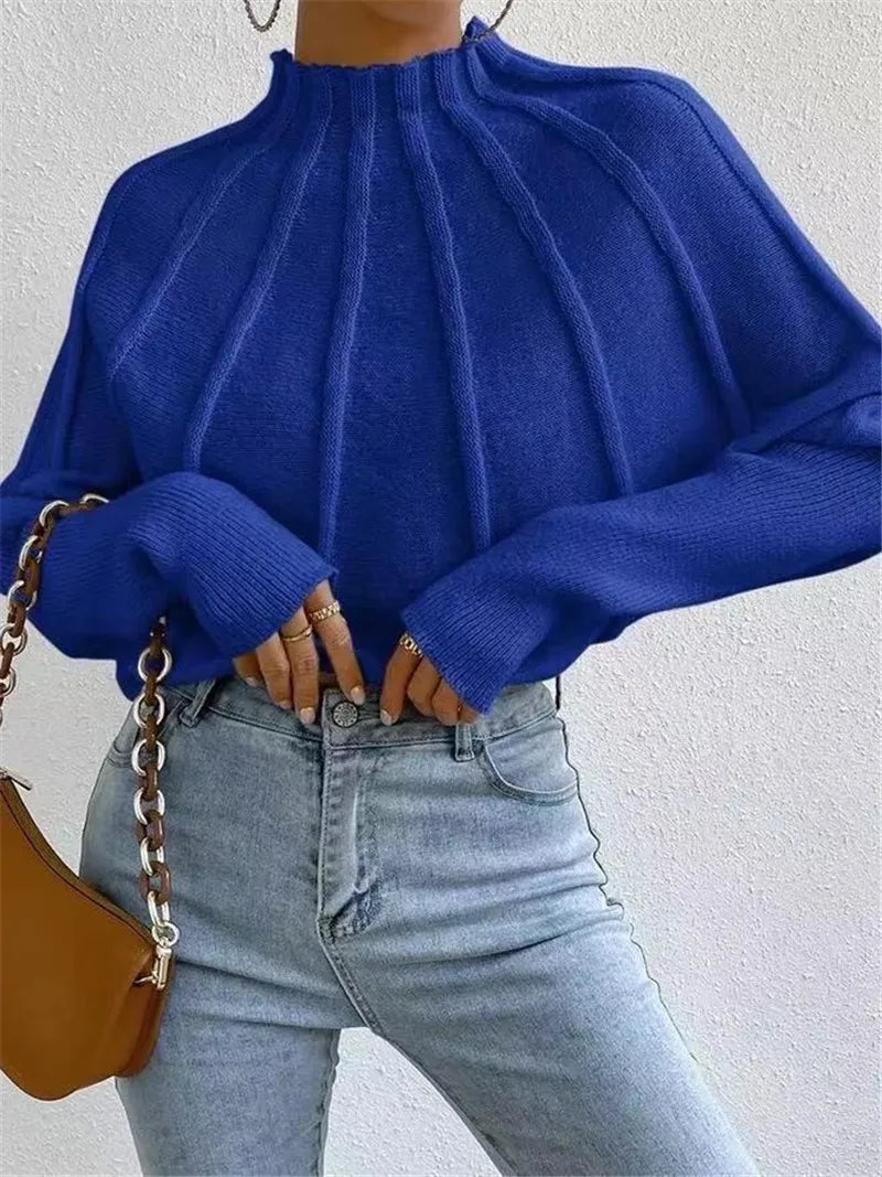 LIZAKOSHT  -  Kintted Pullover Batball Sleeve Sweater Women Solid Round Neck Long Sleeve Top New T-shirt Loose Spider Web Short Knitwear