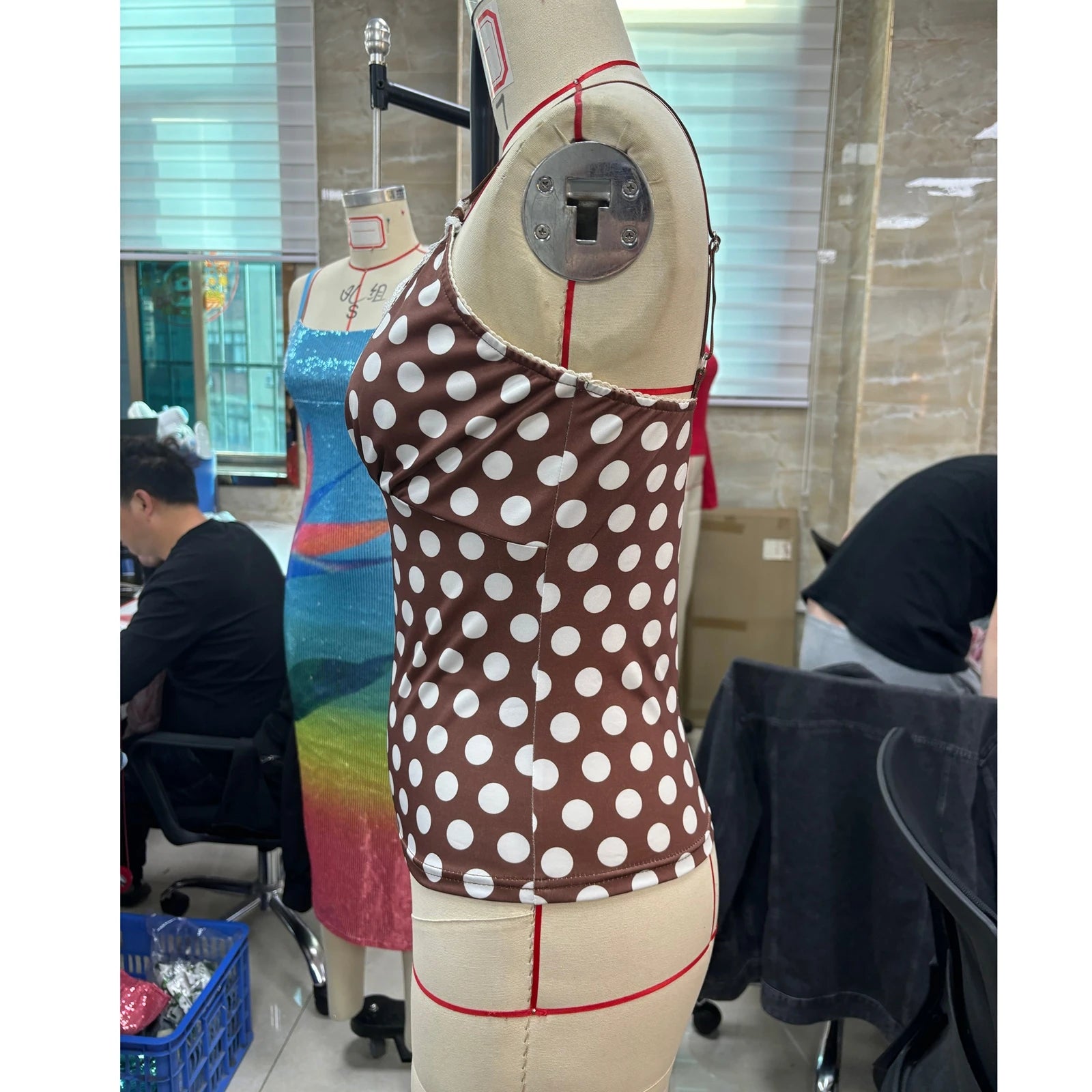LIZAKOSHT  -  Womens Y2k Stay Cool and Stylish with Our Light Brown Polka Dot Lace Tank Tops Perfect for Summer Camis
