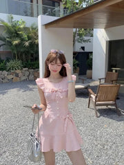 LIZAKOSHT  -  2000s Harajuku Vintage Lolita Dress Y2k Japanese Kawaii Sweet Polka Dot Flying Sleeve Short Party Dress One Piece Dress Korean