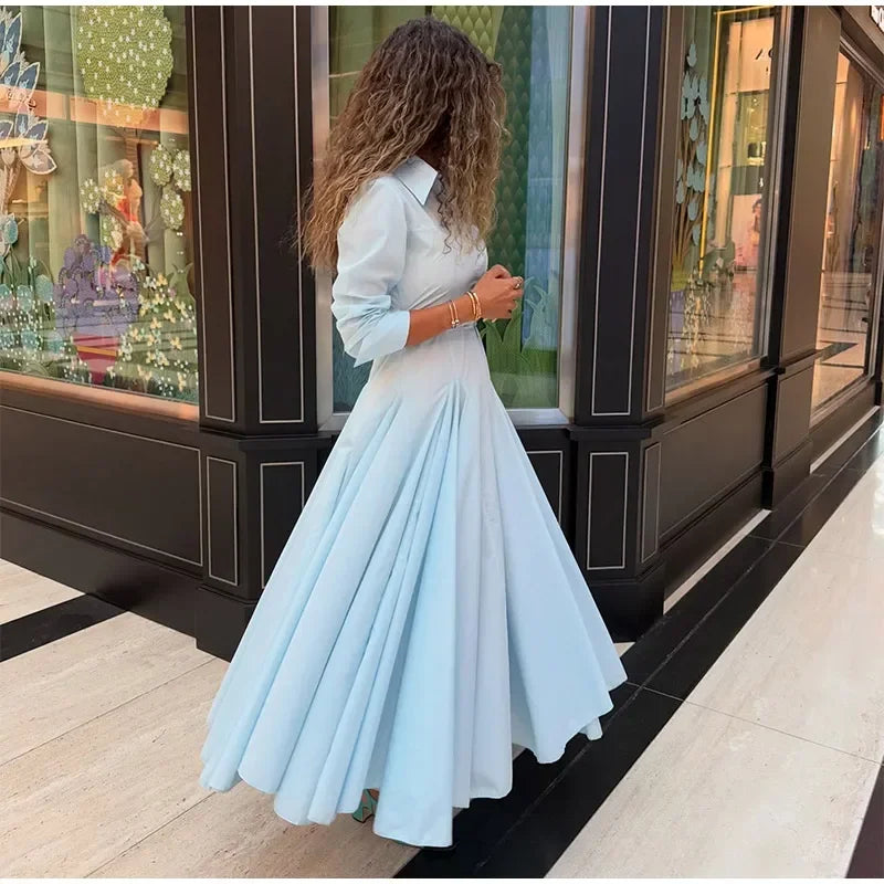 LIZAKOSHT  -  Solid Women's Two Piece Suit Turn-down Collar Full Sleeve Short Top A-line Hip Package Long Skirt 2025 Autumn Lady Causal Outfit