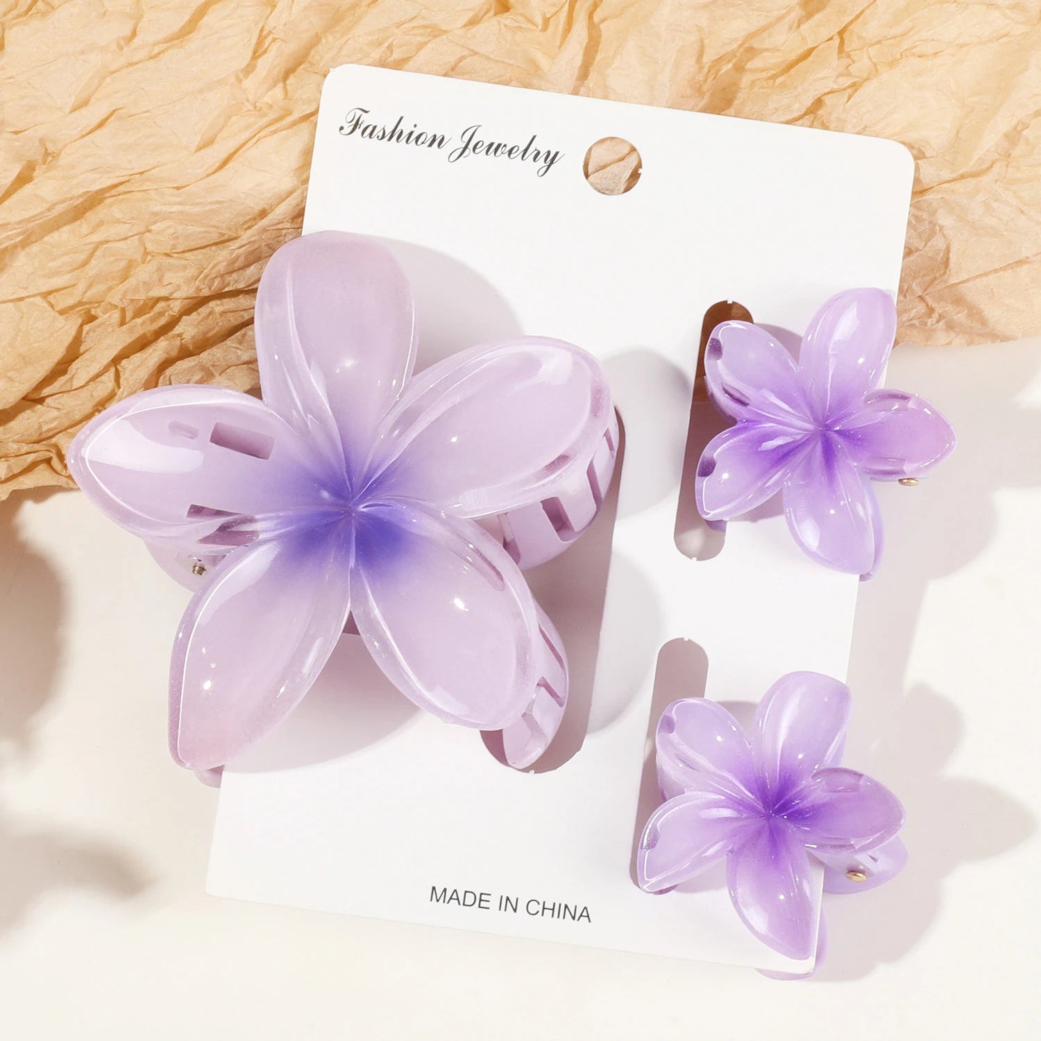 LIZAKOSHT  -  3pcs/set Flower Claw Clip Women Hawaiian Girl Hair Accessories Flower Ponytail Clip Clamp Barrettes Hairpin Summer Beach Jewelry