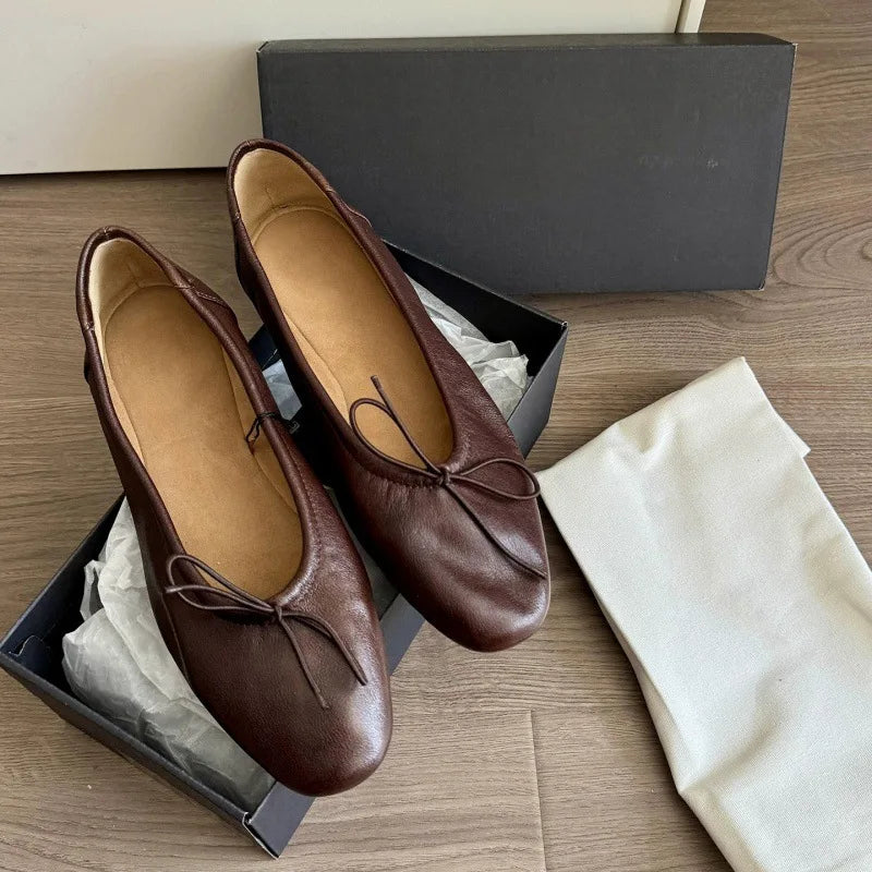 LIZAKOSHT  -  Fashion Chunky Heel Loafers Women Round Toe Ballet Shoes Women's Pumps and Heels Brown Comfortable Office Low Heel Dress Shoes