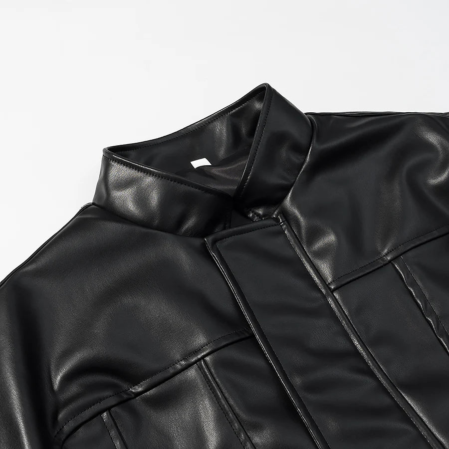 LIZAKOSHT  -  Retro Stand Collar Punk Style Leather Short Jacket European And American Autumn New Leather Jacket