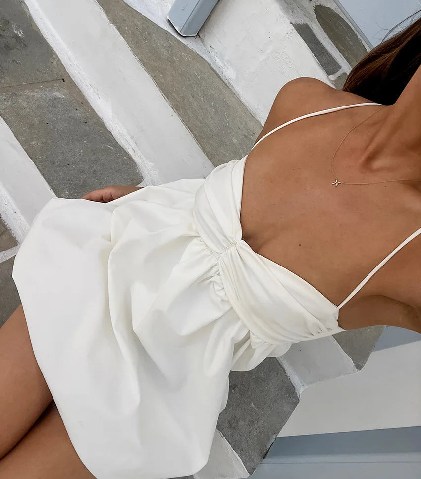 LIZAKOSHT  -  Sexy White Suspender Skirt Women's Seaside Chest Wrap A-word Skirt Short Women's Clothing