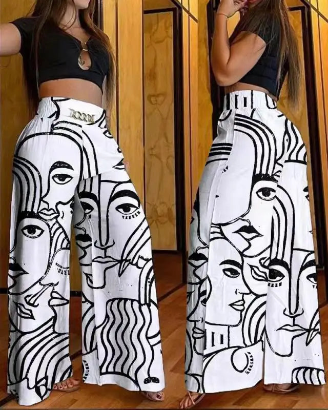 LIZAKOSHT  -  High Waist Wide Leg Pants Pure Color Loose plus Size Flared Trousers Women's Fashion plus Polyester Spring Autumn Season