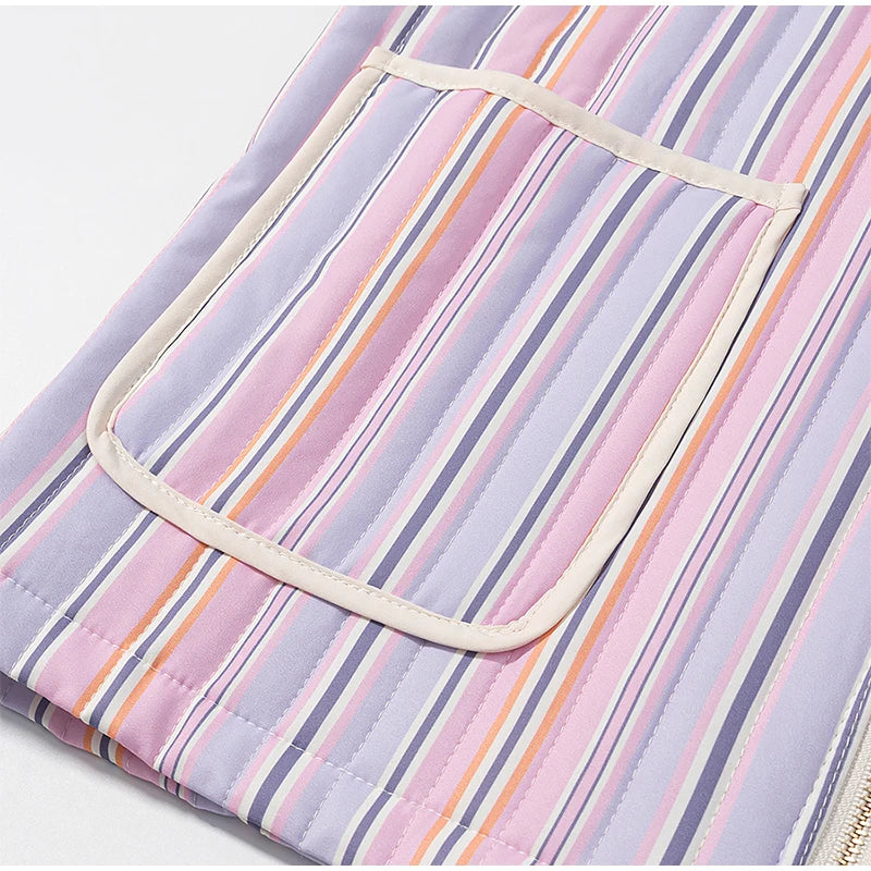 LIZAKOSHT  -  Chic Colorful Striped Lapel Collar Jacket Women Full Sleeve Zipper Patch Pockets Coat 2025 Autumn Female Chic Casual Outerwear