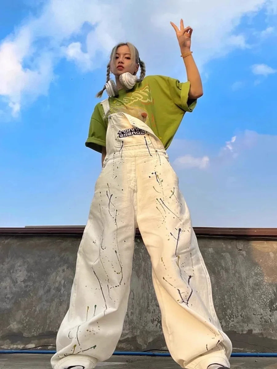 LIZAKOSHT  -  Women's Green Straps Jeans Straight Vintage Baggy Casual Fashion Wide Leg Pants Self Cultivation Denim Trouser Ladies