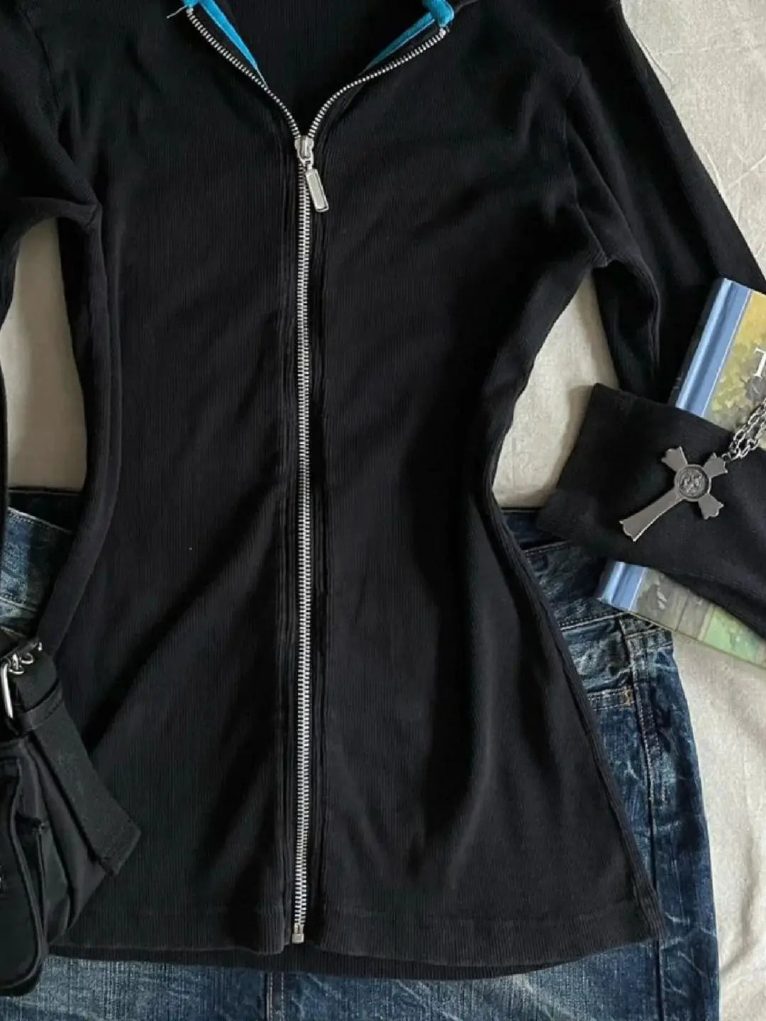 LIZAKOSHT  -  Black Long-sleeved Slim Cardigan Jacket for Women Fashionable and Simple Long-sleeved Top Streetwear Women Y2k Slim Fit Top