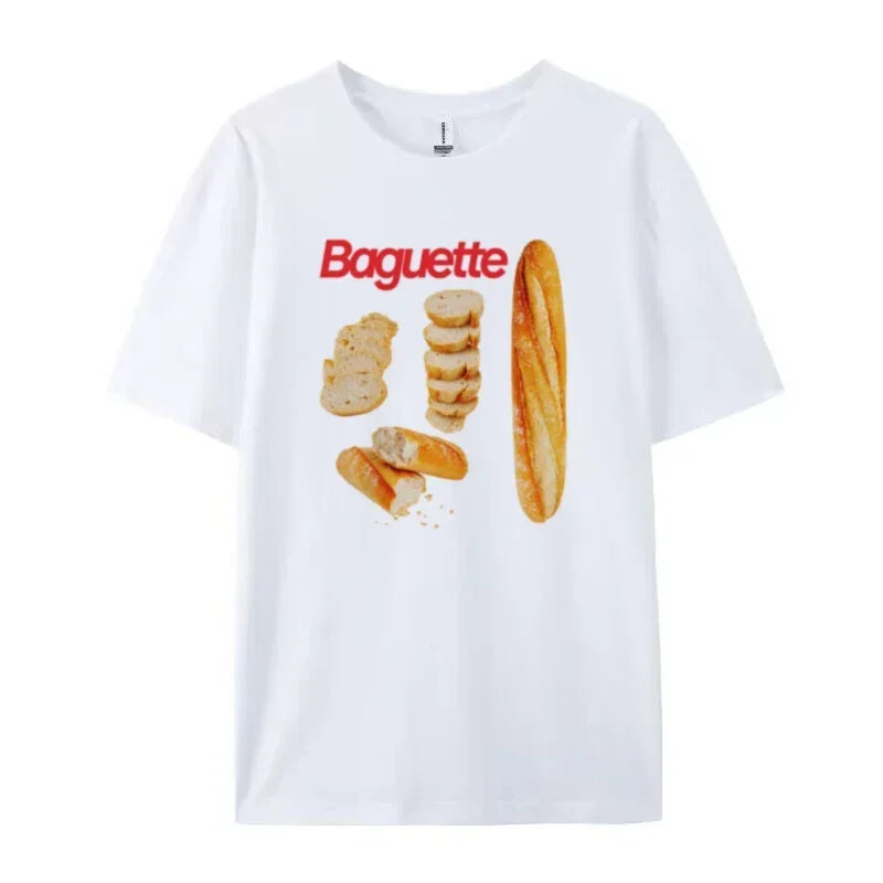LIZAKOSHT  -  Baguette Print T Shirt Breakfast Foodie Tee Women Aesthetic Shirt Summer Fashion Streetwear Tops Cute Bread Lover T-Shirt Y2k
