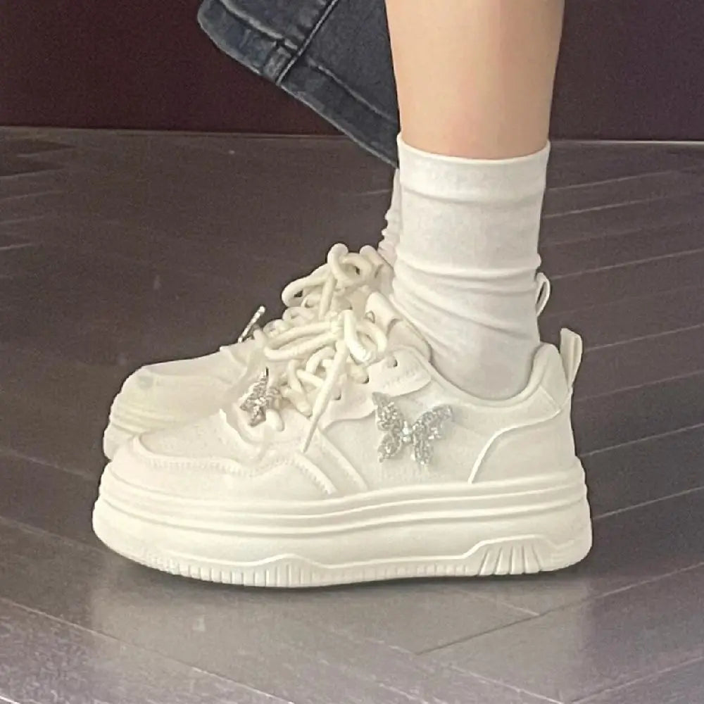 LIZAKOSHT  -  White Platform Sports Shoes Woman Fashion Autumn Korean Style Simple Sneakers Women PU Leather Casual Pure Colour Shoes