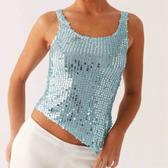 LIZAKOSHT  -  Women's Sparkly Sequins Tank Top Sleeveless Shiny Glitter Cami Top Slim Fit Vest Sexy Night Out Crop Top Streetwear