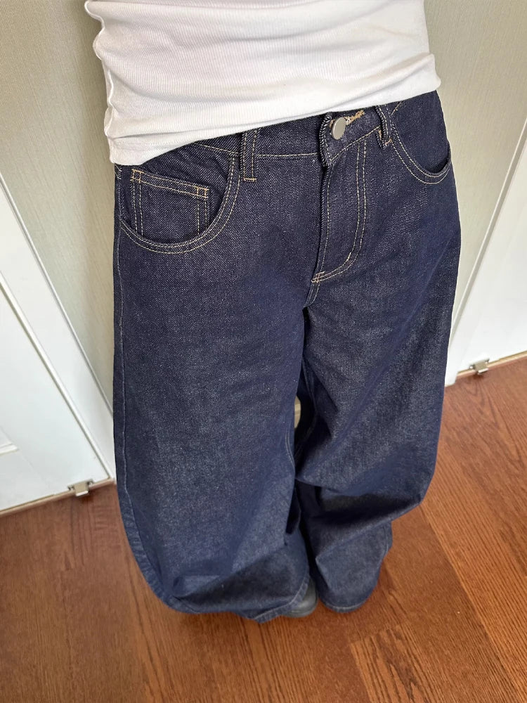 LIZAKOSHT  -  Spring New Women Jeans Vintage Straight Trousers Fashion Denim Pants Female Solid Color Loose Casual Wide Leg Pants