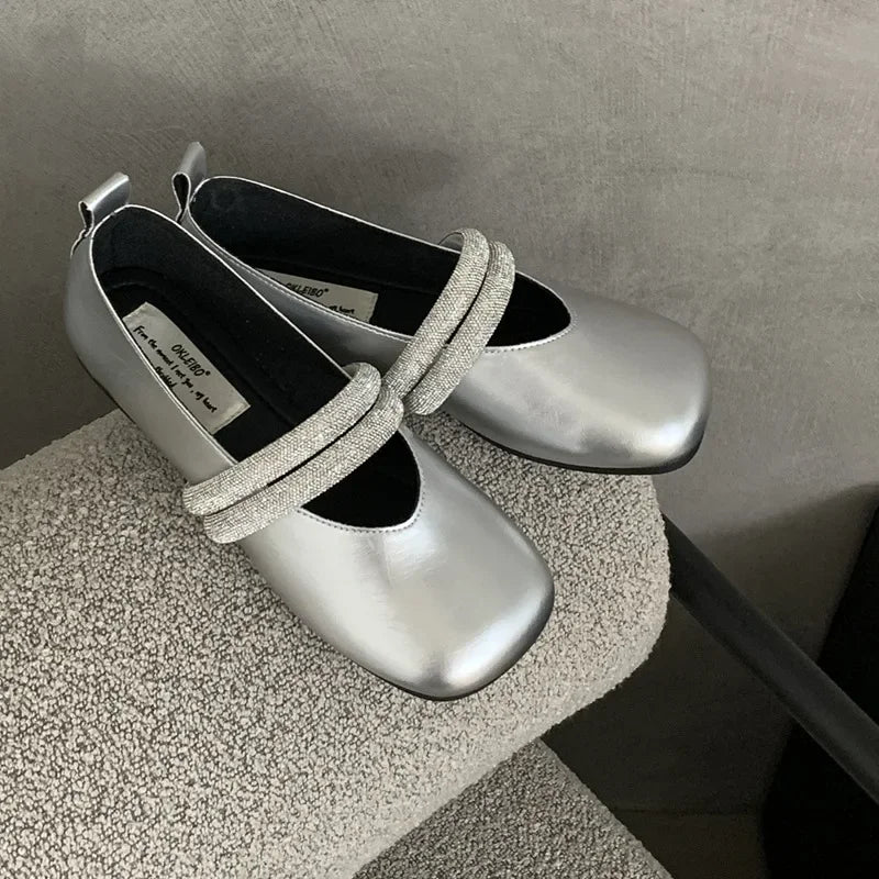 LIZAKOSHT  -  Rhinestone Designer Mary Jane Shoes Fashion Comfort Loafers Women Soft Sole Retro Mules Pumps Shiny Flat Ballet Shoes Female