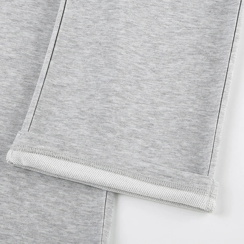 LIZAKOSHT  -  Simple Leisure Gray Elastic Drawstring Pockets Patchwork Straight Sweatpants New Comfort Fashion Street Sporty Bottoms