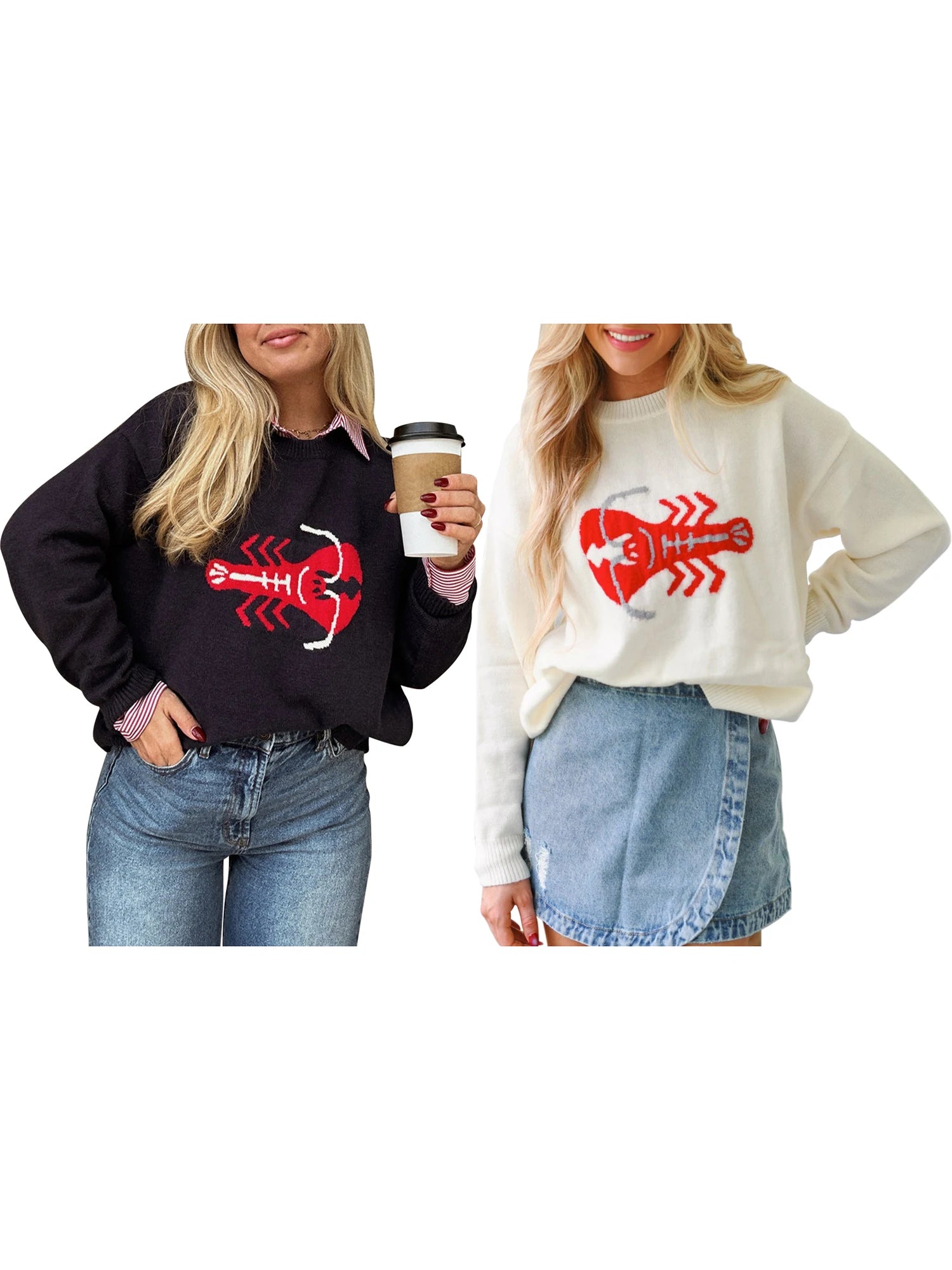 LIZAKOSHT  -  Women s Crab Sweater Crew Neck Long Sleeve Pullover Knit Tops Casual Streetwear for Autumn Winter Season