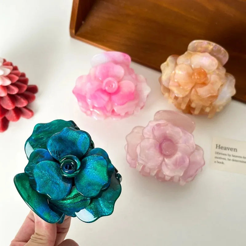 LIZAKOSHT  -  French Three-dimensional Camellia Hair Claw Acetate Elegant Rose Flower Crab Hair Clips Spring Hair Accessories for Women Girls