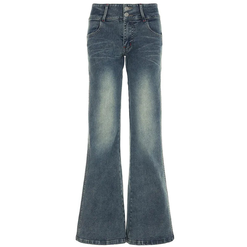 LIZAKOSHT  -  Personality street vintage low-rise jeans breasted slim trousers straight loose women's wide-leg pants