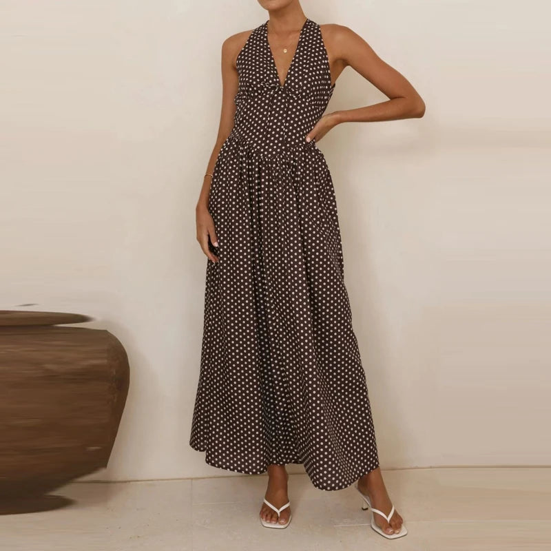 LIZAKOSHT  -  Comfortable Commuter Women's Dress Polka Dot Sleeveless Classic Strap Skirt Beach Vacation Summer New Long Dress